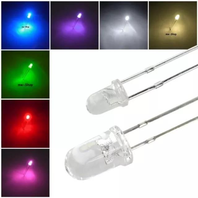 Leds 3mm 5mm klar Leuchtdioden Led wasserklar Modellbau Leuchtdiode mini Zug Lok