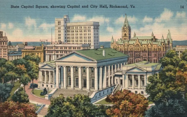 Vintage Postcard State Capitol Square & City Hall Building Richmond Virginia VA