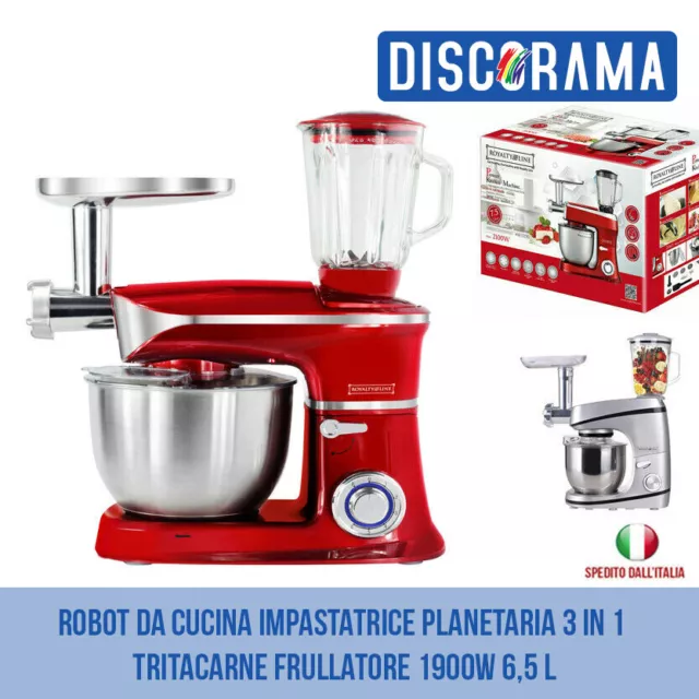 Robot Da Cucina Impastatrice Planetaria 3 In 1 Tritacarne Frullatore 1900W 6,5 L