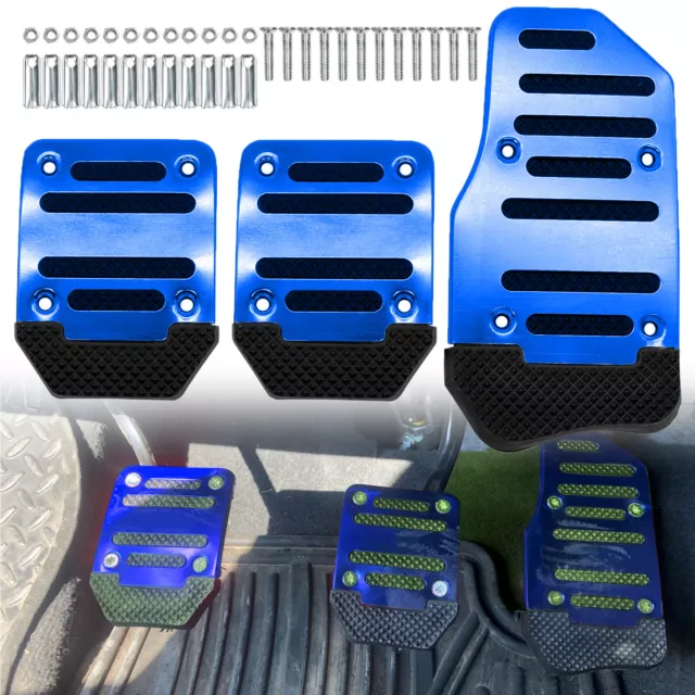 3x Universal Blue Non Slip Auto Car Foot Pedal Pad Cover Set Interior Decor Blue