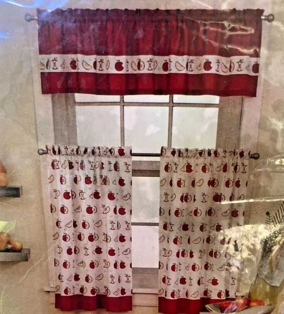 Target Apple Kitchen Window Curtain Set 2 Tiers & Valance NEW