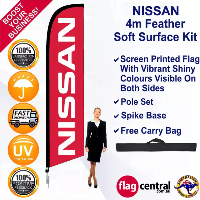 NISSAN Red 4m Feather Flag/Banner Kit with Spike *Windless *UV Protected