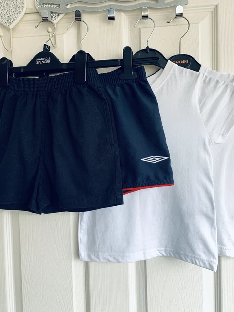 Pacchetto uniforme ragazzi età 4-5 anni pantaloncini PE marino t-shirt bianche scuola Natale