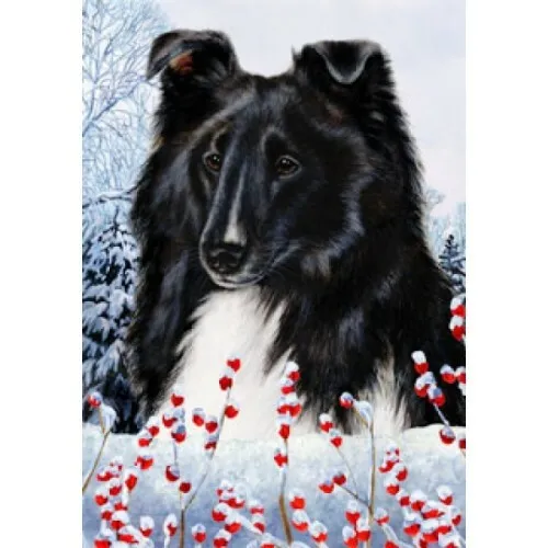 Winter House Flag - Black and White Shetland Sheepdog Sheltie 15228