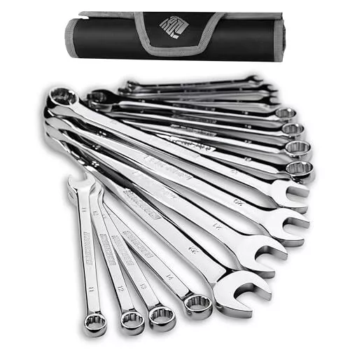 Combination Wrench Set, 15-Piece Metric Wrenches, 8mm to 22mm, Chrome Vanadiu...