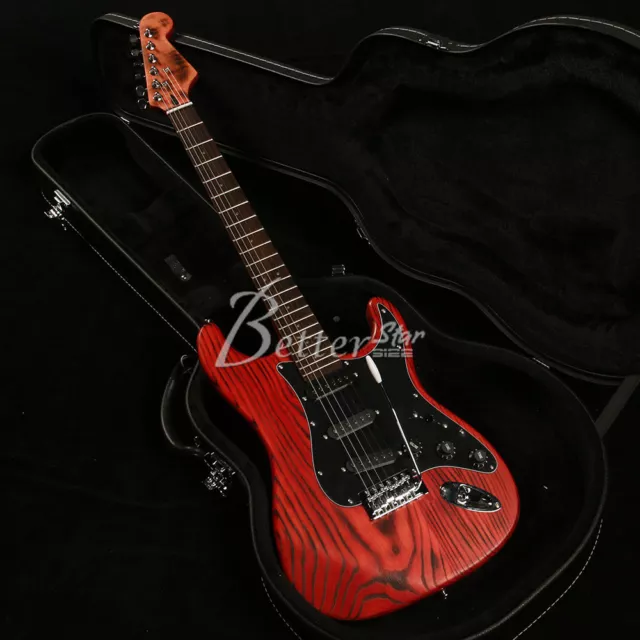 6 String ST Electric Guitar without case,Ash Body,Red Led Light Inlay Fretboard