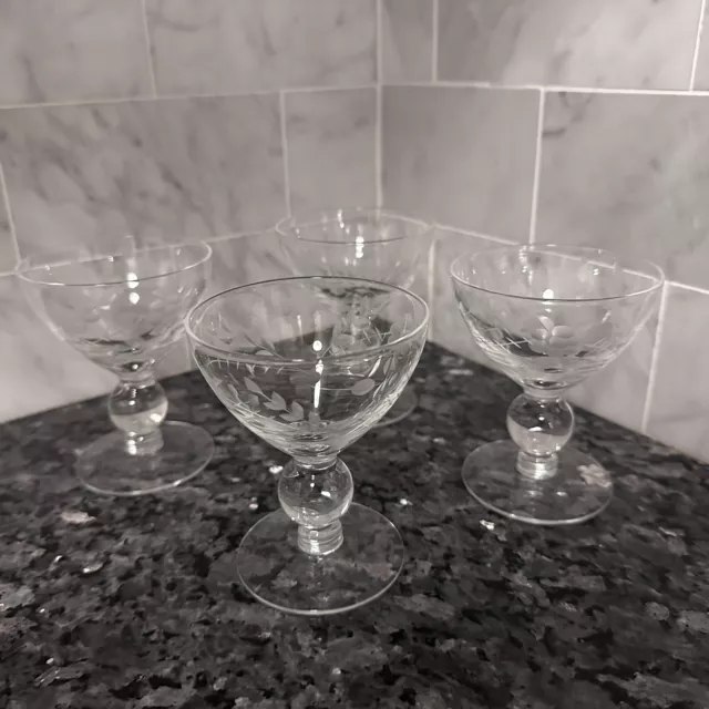 Elegant Depression Glass Etched Footed Stemmed Cocktail Glass Or Sherry Cordial