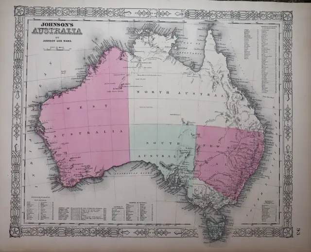 1863 Johnson's Atlas Map ~ AUSTRALIA ~ (14x18)   #813