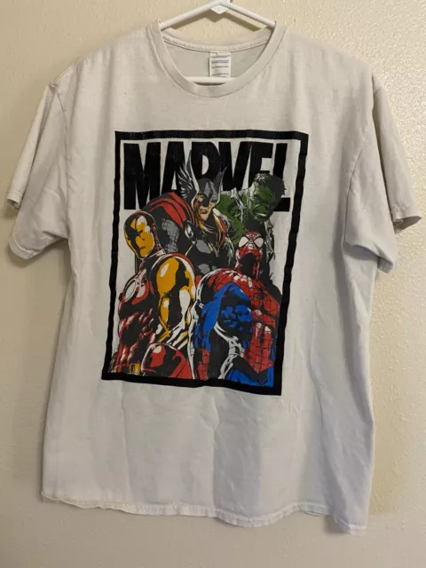 Marvel T-shirt Retro Vintage Comics Large L Graphic Tee White Ironman Spiderman