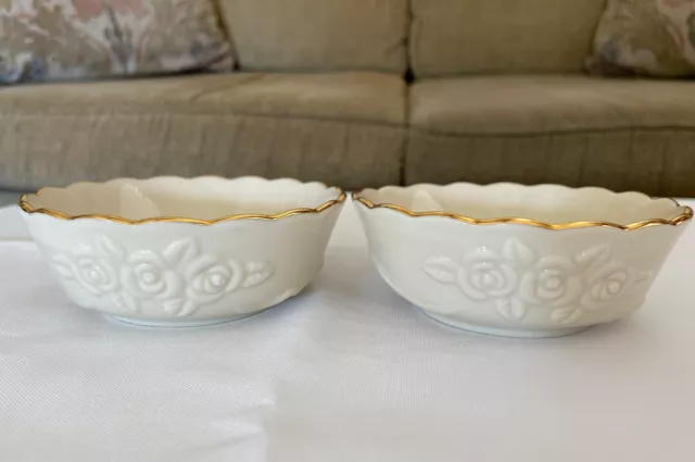 LENOX~Set of Two (2) Small Bowls Porcelain Scalloped Gold Trim Roses