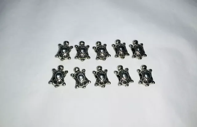 10 METAL European Large Hole CHARM Spacer BEADS TURTLE TORTOISE Jewellery Making