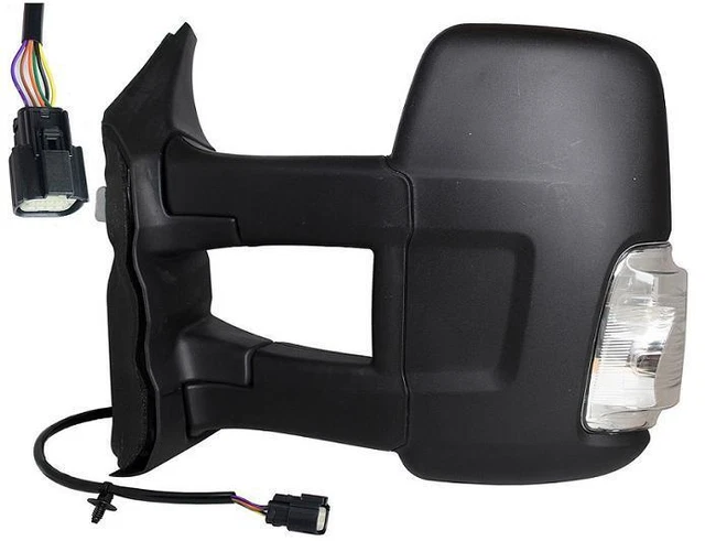Specchietto Retrovisore Sinistro Elettrico Termico Per Ford Transit 1996-2000 - Braccio Lungo, Calotta Nera, Lato Conducente