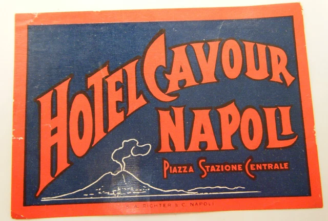 Vintage European Luggage Decal Hotel Cavour Napoli Italy W/Error RARE VG L1
