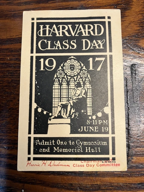 1917 Harvard College Class Day Ticket signed by Football  Player Harrie Dadmun