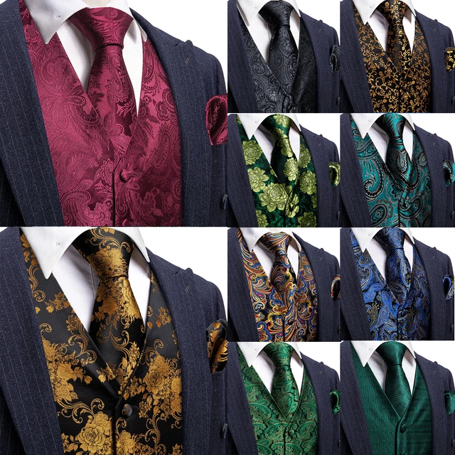 Mens Formal Wedding Waistcoat Paisley Floral Suit Vest Slim Tuxedo Silk Tie Set