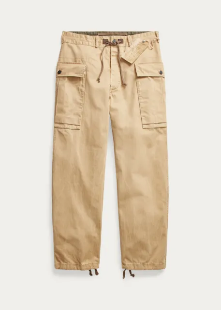 Ralph Lauren RRL Kaki Main Poncé Coton à Chevrons Pantalon Cargo Neuf