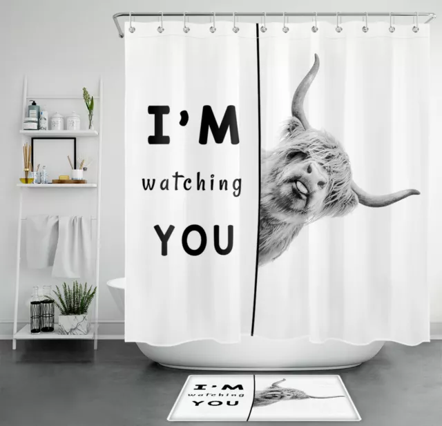 Farmhouse Animal Highland Cow Funny Words Shower Curtain Set for Bathroom Decor