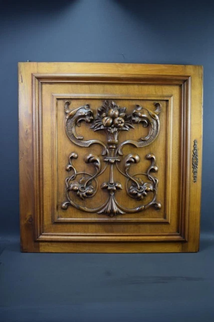 Antique French Hand Carved Solid Wood Door Griffin Chimera Fruit Basket Carving 2
