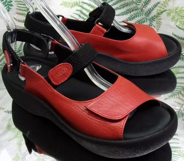 Wolky Jewel Red Leather Slingback Open Toe Sandals Shoes Womens Sz 6.5 7 Eu 38