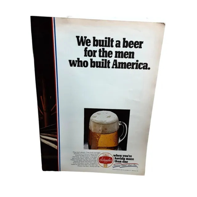 Vintage 1971 Schaefer Beer Men Built America Original Ad empherma
