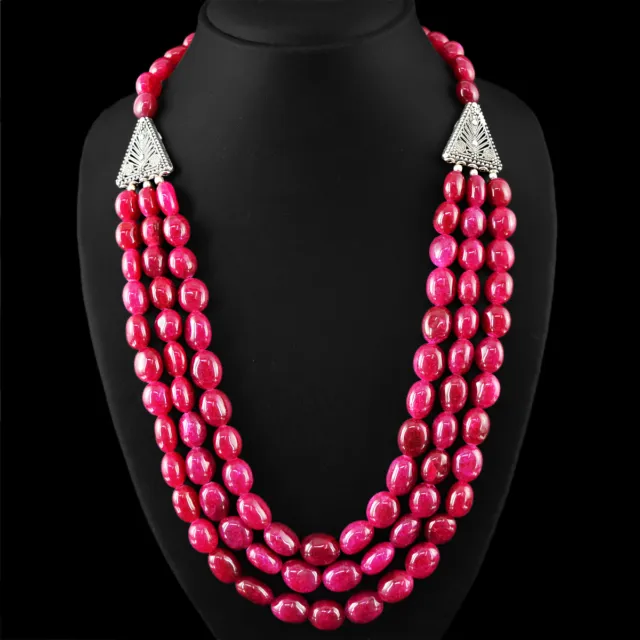 Top Gorgeous 885.00 Cts Earth Mined Rich Red Ruby Oval Shaped Beads Necklace
