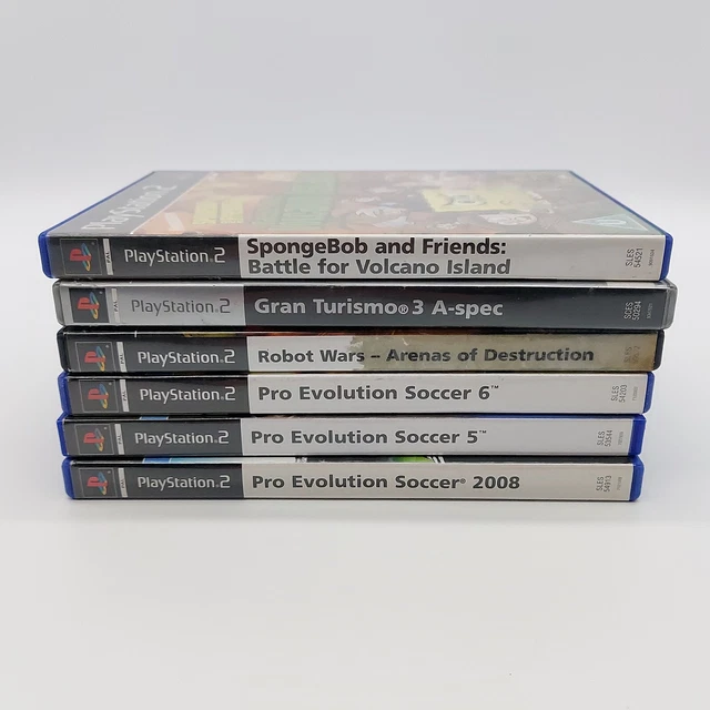 PlayStation 2 Bundle 6 PS2 Games SpongeBob Robot Wars Gran Turismo 3 PES6 5 2008