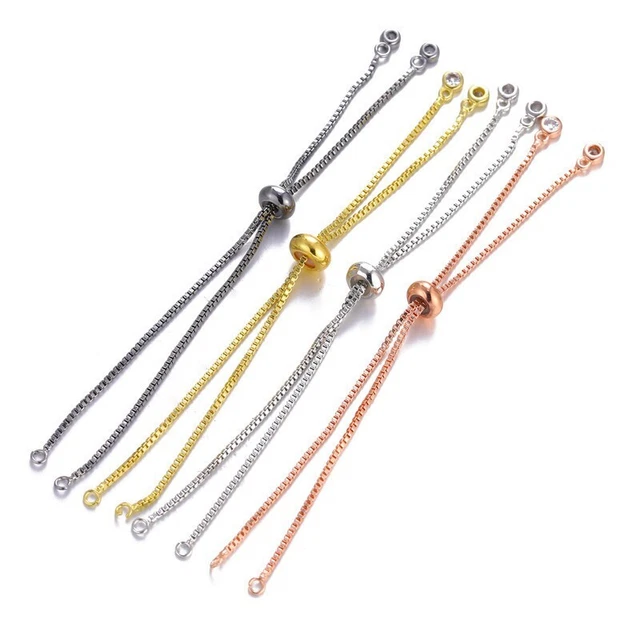10PCS Brass Slider Bracelets Making With Cubic Zirconia Jewelry Box Chains 12cm