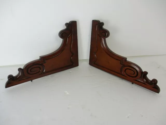 Pair  Corbels Hand Carved Wood  Pediment Ornate Finial Architectural Brackets 2