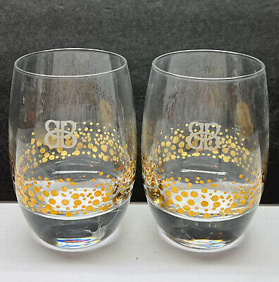 Pair of Bailey's Irish Cream Clear Glasses Gold Confetti Dots Rocks Tumblers
