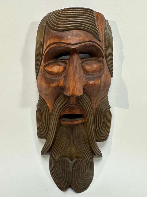 BEAUTIFUL HAND CARVED wooden mask - Man Face with beard Décor Art ...