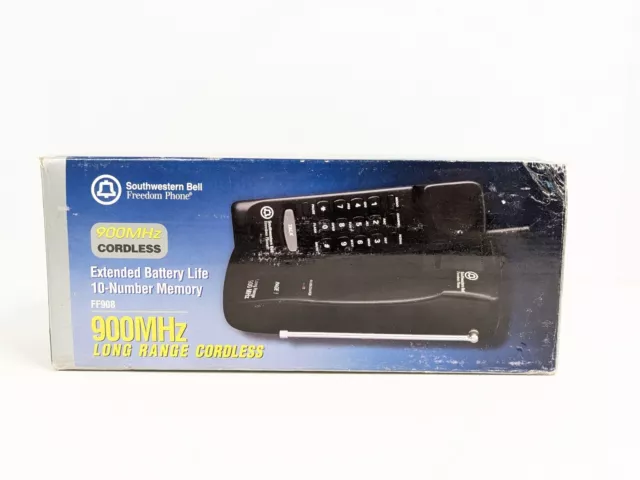 Teléfono inalámbrico de largo alcance Southwestern Bell Freedom FF908 900 MHz negro nuevo