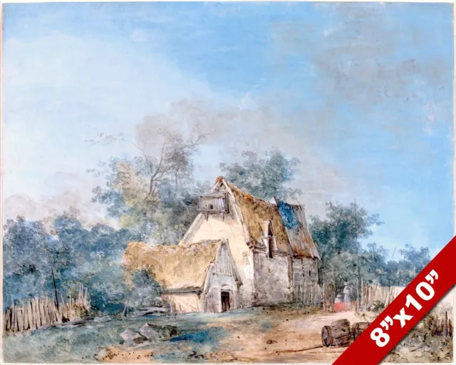 French Farmhouse 18Th Century Watercolor Painting Art Real Canvas Giclee Print