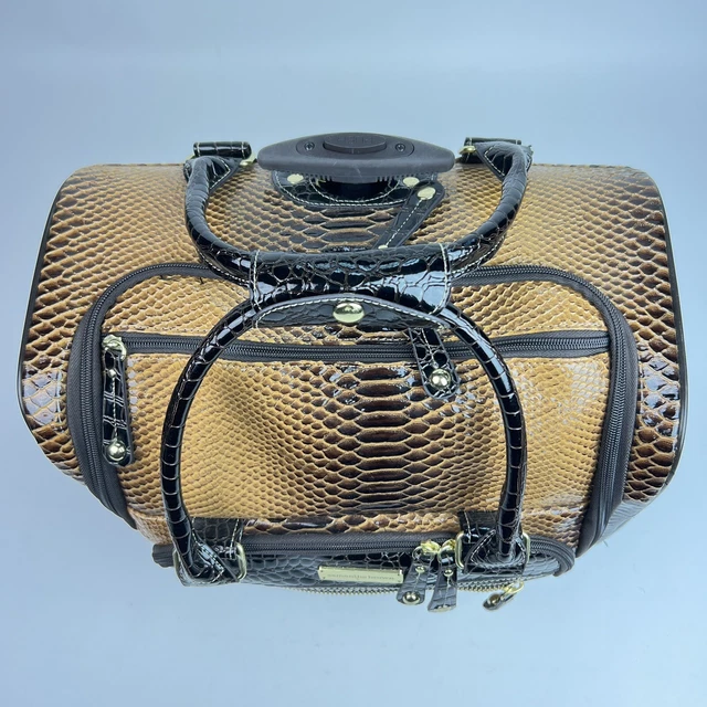 Samantha Brown New 2 Piece Gold/ Brown Trim Carry On Croco Luggage Rolling Bag 8
