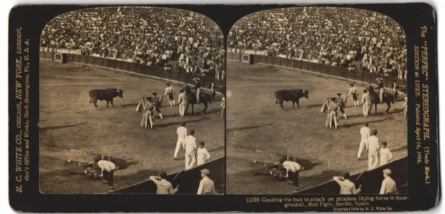 Stereo-Fotografie H. C. White, New York, Ansicht Sevilla, Stierkampf
