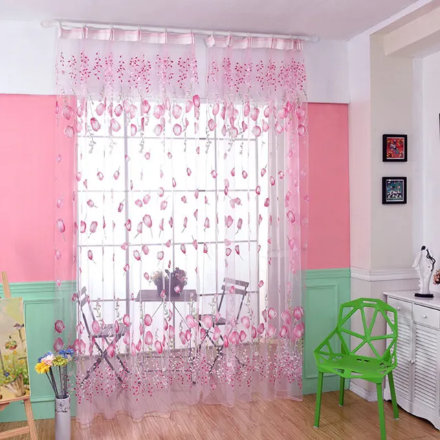 Tulip Flower Sheer Voile Tulle Window Curtain For Bedroom Living Room Home Decor