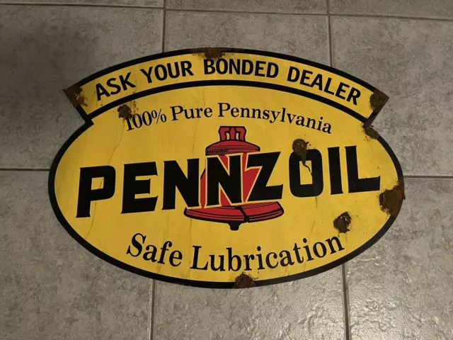 Antique style porcelain look Pennzoil dealer service gas station large sign