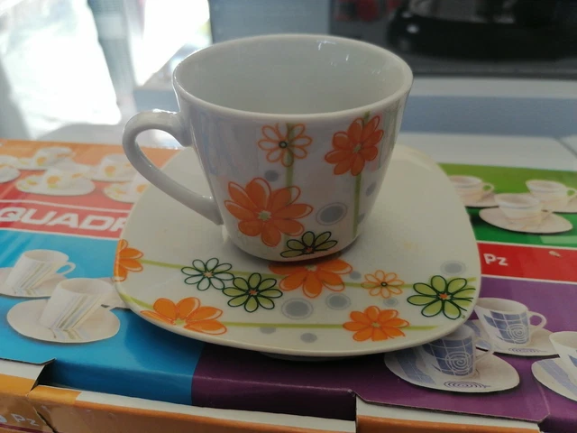 Anna Flowers Set 6 Tazzine Da Caffè In Ceramica Bianca - Per Espresso, Colazione E Bar, Lavabili In Lavastoviglie - Foto 3