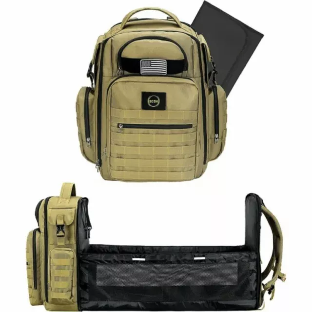 BCOH Dad Diaper Bag Military Backpack with Changing Station Khaki