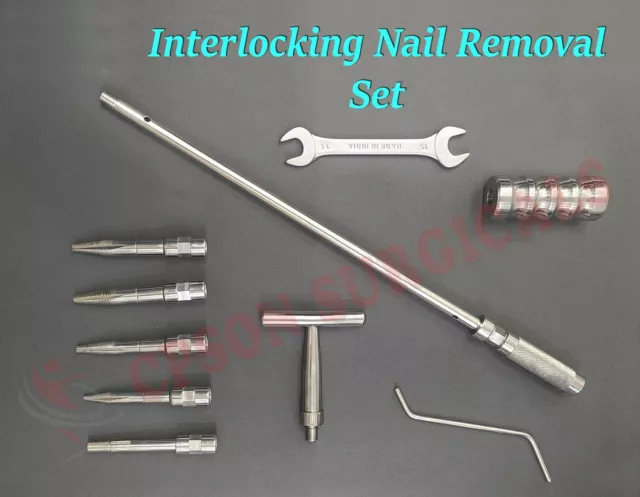 Orthopedic Interlocking Nail Removal Extractor Instrument Set S.S