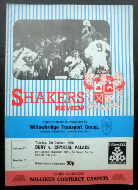 Bury v Crystal Palace   Littlewoods League Cup  2nd Round  7-10-1986