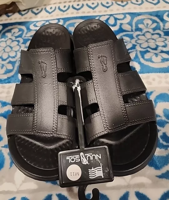 Nuusol Sandals Mens Size 11 Stanley Slide Eclipse Black Slip On USA Made Rubber