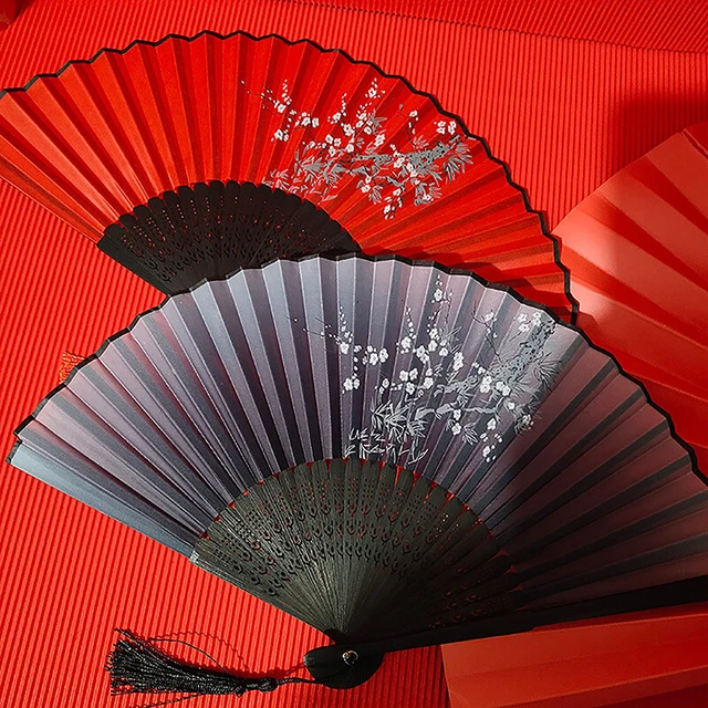Vintage Chinese Style Folding Fan bamboo hand fan Wooden Shank ClassicaUS