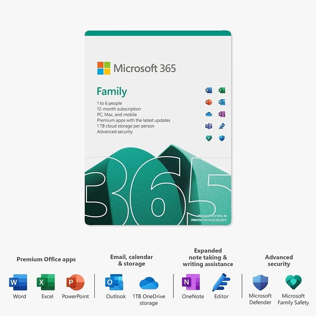 Microsoft Office 365 Family 6 Utilisateurs 1 An Original Boite Activation Clé