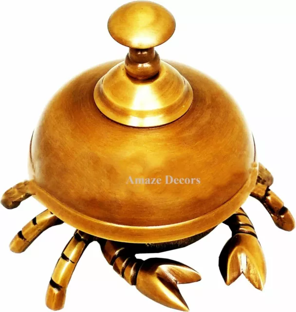 Old Antique SOLID BRASS Crab Front Desk Retail Counter Store Bell Call Ringer