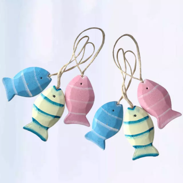 6 Pcs Wooden Nautical Wall Decors Fish Ornament Hanging Pendant