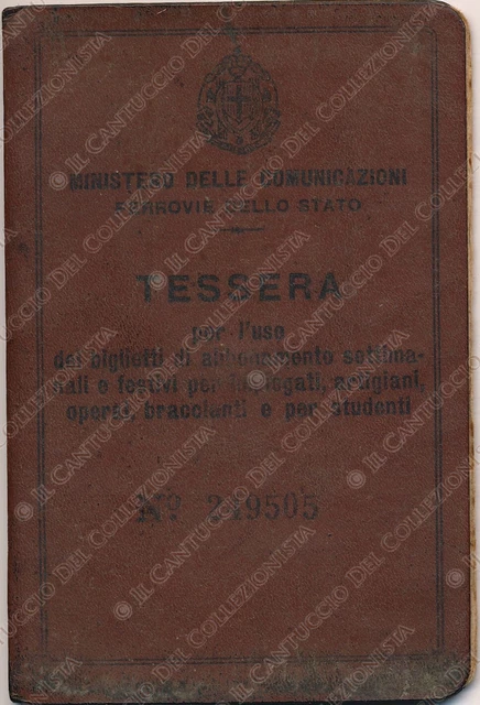 1937 Ministero Comunicazioni Ferrovie dello Stato Autista Crema Cremona tessera