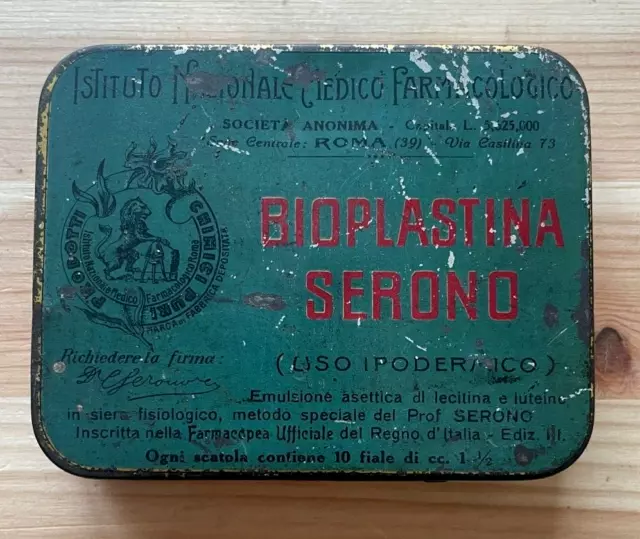 Scatola Di Latta Vintage Fiale "Bioplastina Serono" Regno D'italia Primo 900
