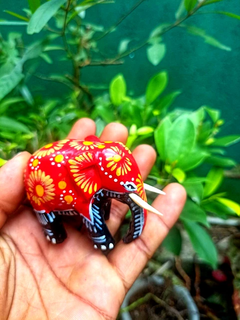 wood Elephant Statue HandMade Carved Lucky Gift Ceylon Elephant Carved Figurine