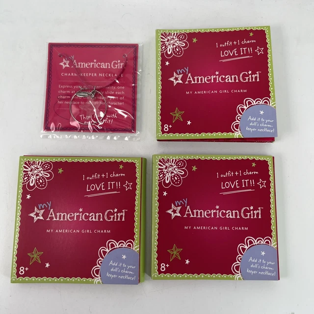 Retired American Girl Doll Charm Keeper Necklace for 18" Dolls +3 Charms NEW
