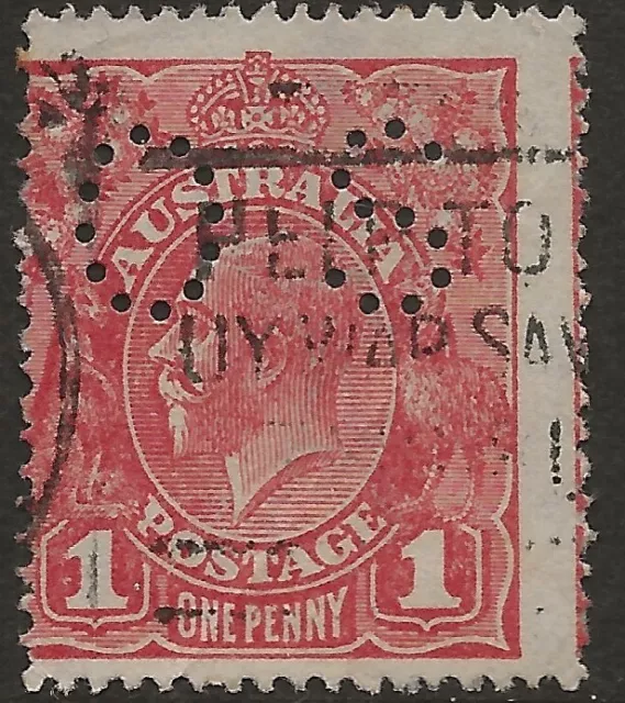KGV        1d  RED    SINGLE WATERMARK  ROUGH PAPER   OFF-CENTRE & OFFICIAL